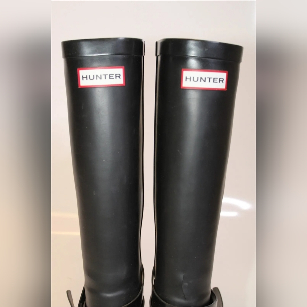 Hunter Andora Womens 5 Tall Black Rubber Wedge Waterproof Rain Boots - Picture 2 of 16